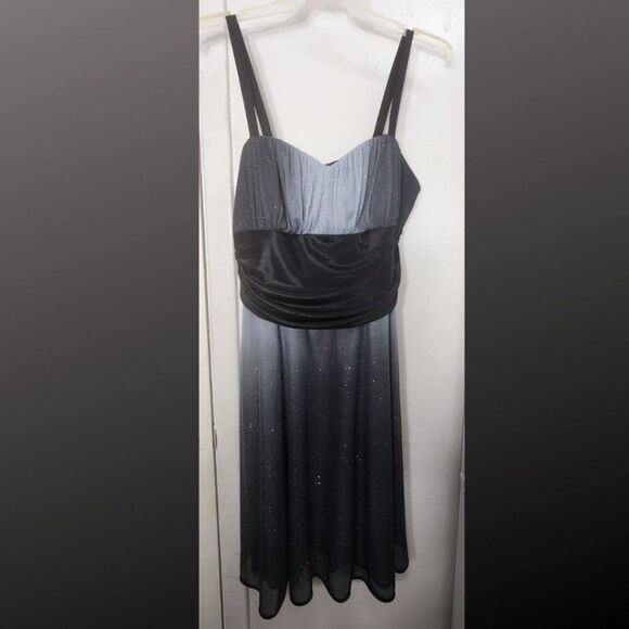 R&M RICHARDS Black & Silver Ombre Glitter Cocktail Party Dress Women’s Size 16W - Picture 1 of 4